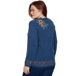 Petite Alfred Dunner Tuscany Sunflower Embroidery Cardigan