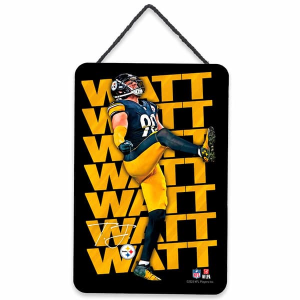 Open Road Steelers #90 TJ Watt Hanging Wood Sign - image 