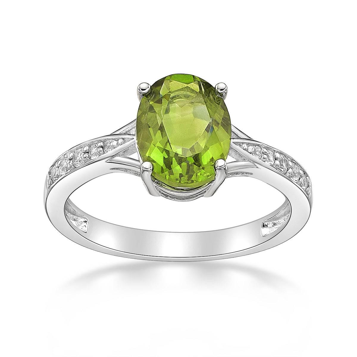 Sterling Silver Ring w/ Peridot & White Topaz Gemstones