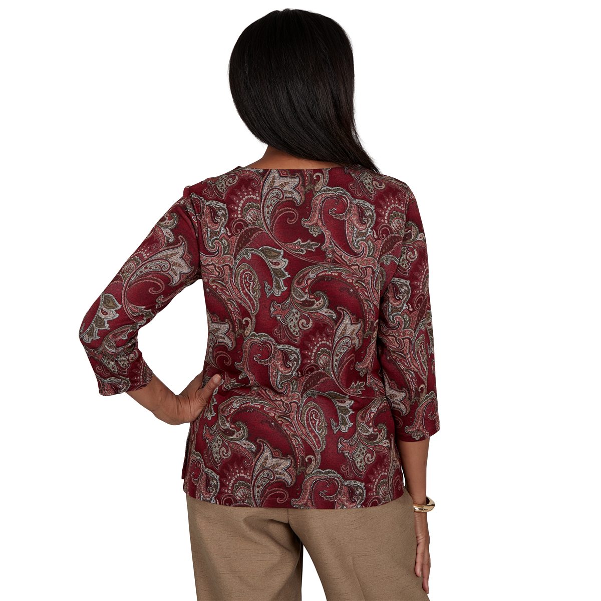Womens Alfred Dunner Union Square 3/4 Sleeve Paisley Blouse