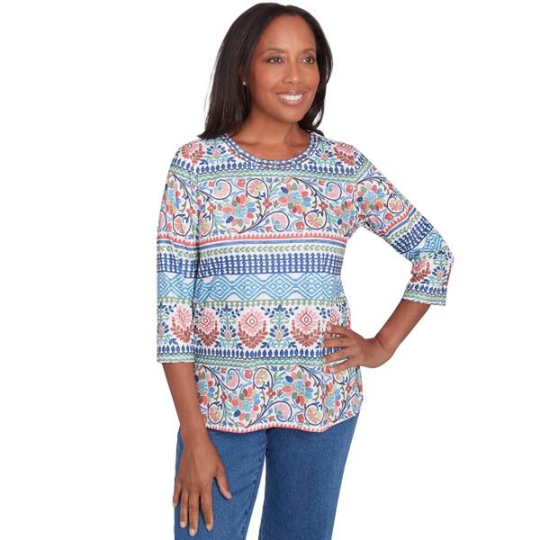 Petite Alfred Dunner Classics_S5 Scroll Geometric Biadere Top - image 