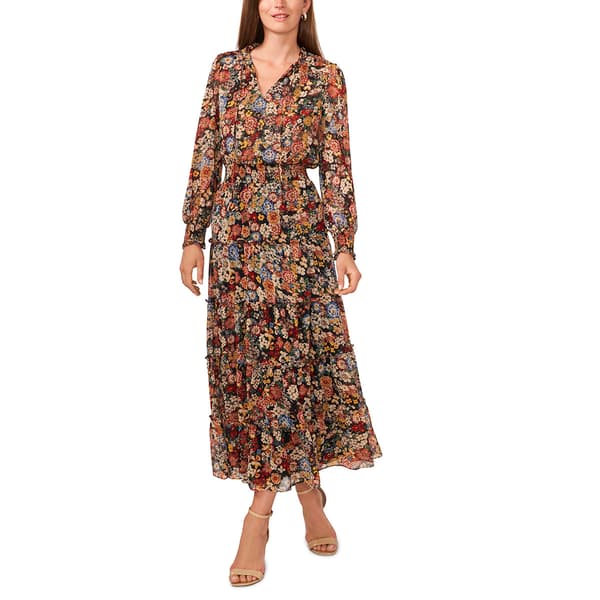 Petite MSK Long Sleeve Vintage Floral Chiffon Tier Maxi Dress