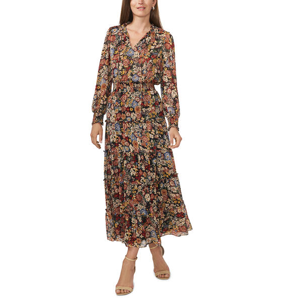 Petite MSK Long Sleeve Vintage Floral Chiffon Tier Maxi Dress - image 