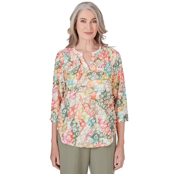 Petite Alfred Dunner Tuscan Sunset Abstract Animal Jacquard Top - image 