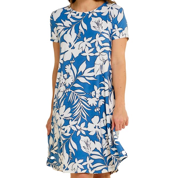 Womens Harlow & Rose Floral Shift Dress-Federal Blue