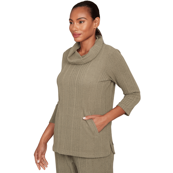 Womens Hearts of Palm Neutral Ground Texture Cowl Neck Sweater