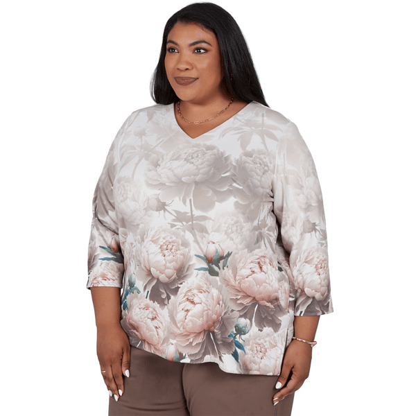 Plus Size Alfred Dunner Luxe Be A Lady V-Neck Peony Blouse