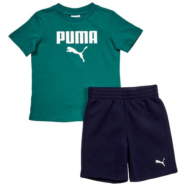 Boys (4-7) Puma 2Pc Jersey Tee & Knit Shorts - Wild Green - image 