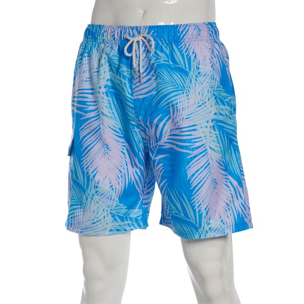 Young Mens SURFZONE(R) Blue Tonal Palms Swim Trunks - image 