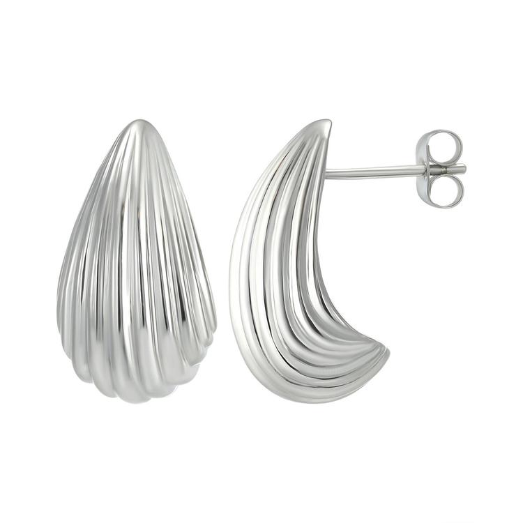 Sterling Silver Ribbed Teardrop Stud Earrings