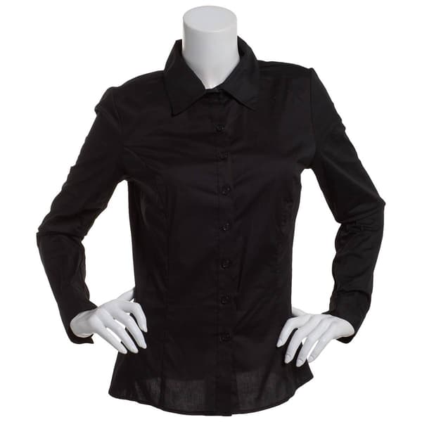 Juniors Leighton Poplin Tailored Casual Button Down