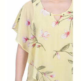 Petite NY Collection Chiffon Popover Floral w/Back Neck Blouse