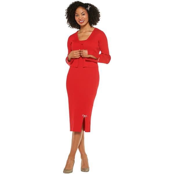 Womens Absolutely Famous Long Sleeve Ribbed Dress with Cardigan - image 