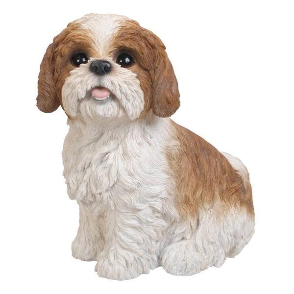 Hi-Line Gift Brown & White Sitting Shih Tzu Garden Statue - image 