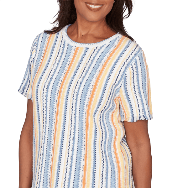 Womens Alfred Dunner Out Of The Blue Fringe Stripe Sweater