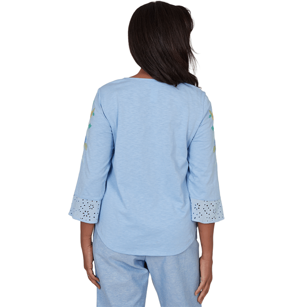 Womens Alfred Dunner Caribbean Blues Floral Embroidery Blouse