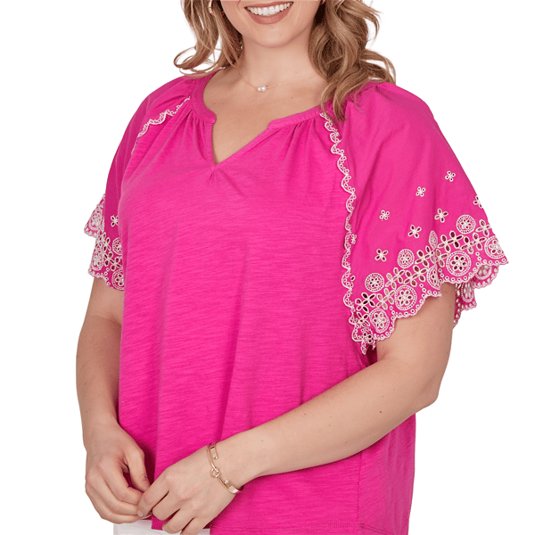 Plus Size Ruby Rd. Hothouse Florals Embroidery Sleeve Blouse