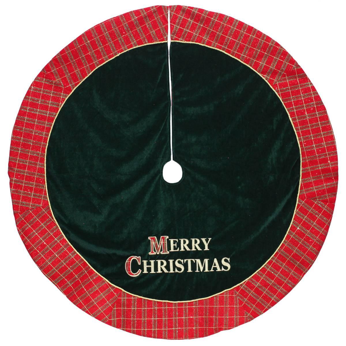 Dyno 48in. MERRY CHRISTMAS Plaid Christmas Tree Skirt