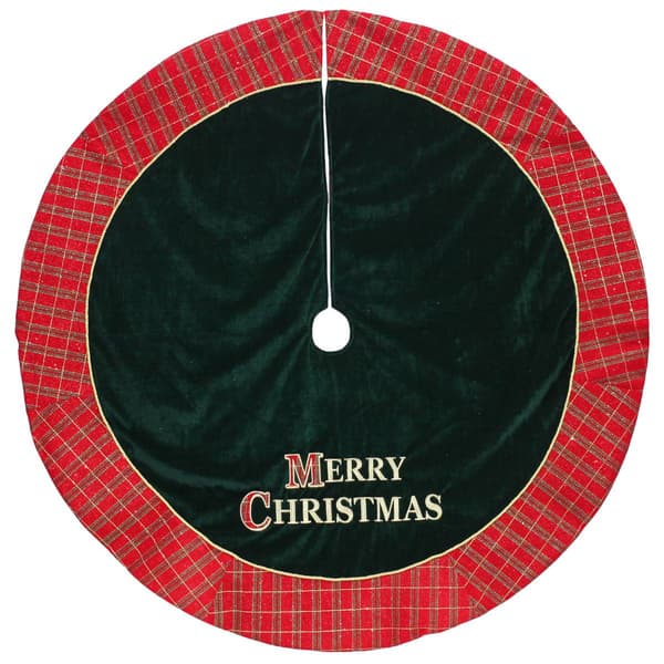 Dyno 48in. MERRY CHRISTMAS Plaid Christmas Tree Skirt - image 