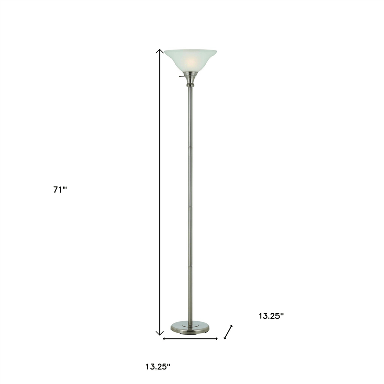 HomeRoots 71in. Nickel Torchiere Floor Lamp with Dome Shade