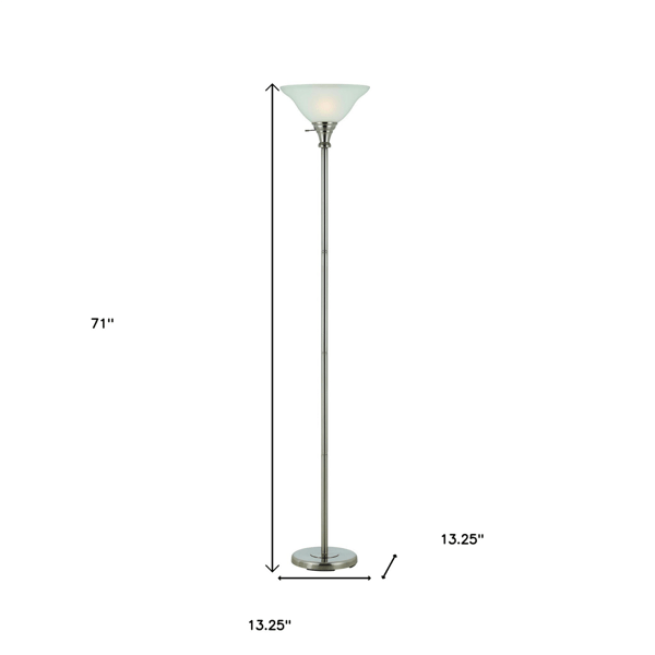 HomeRoots 71in. Nickel Torchiere Floor Lamp with Dome Shade