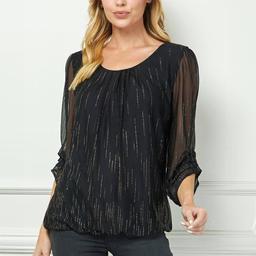 Womens Sara Michelle 3/4 Ruch Sleeve Rain Glitter Blouse