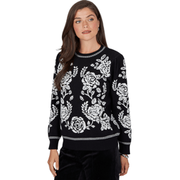 Womens Ruby Rd. Mysterious Romance Floral Jacquard Sweater