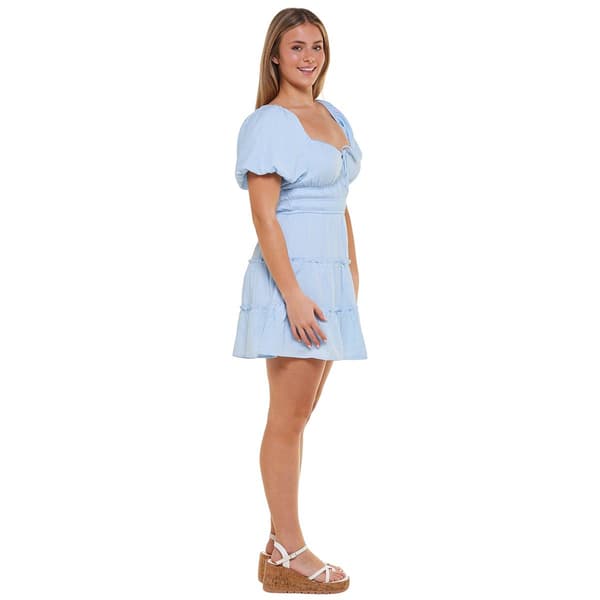 Juniors Trixxi Solid Linen Puff Sleeve Emma Tier Skater Dress