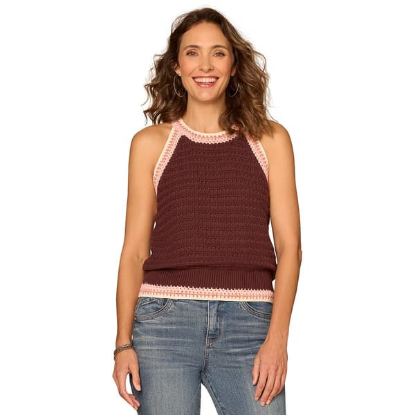 Womens Democracy Crochet Trim Sweater Tank Top