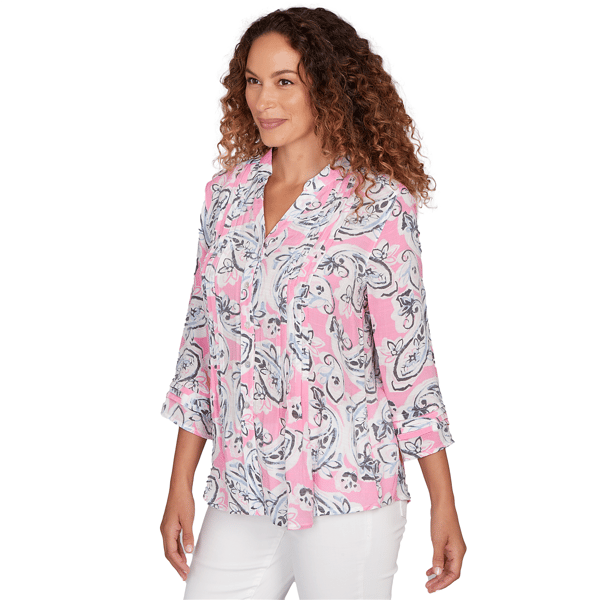 Petite Ruby Rd. Must Haves I 3/4 Sleeve Pleat Paisley Blouse
