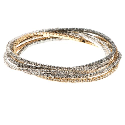Nine West Tri-Tone & Crystal Multi Row Stretch Bracelet