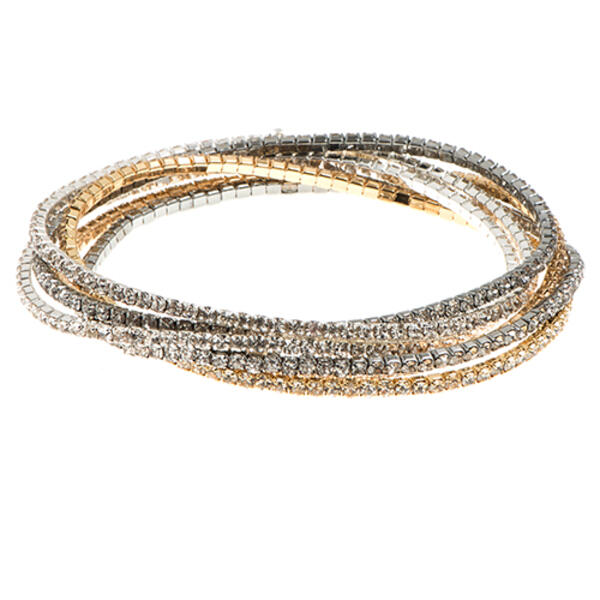 Nine West Tri-Tone & Crystal Multi Row Stretch Bracelet - image 