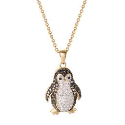 Gold Flash Plated Brass Crystal Penguin Pendant