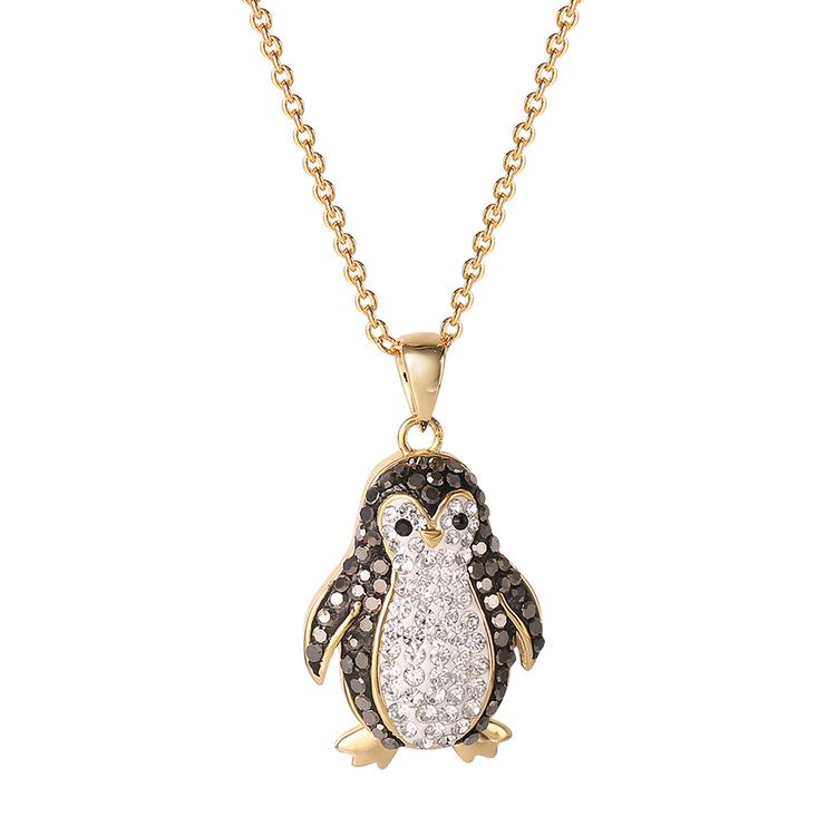 Gold Flash Plated Brass Crystal Penguin Pendant