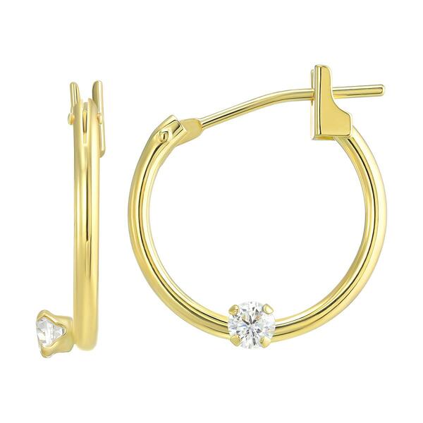 Kids 14kt. Yellow Gold CZ Accented Hoop Earrings - image 