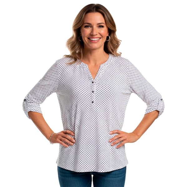 Womens Emily Daniels 3/4 Sleeve Dot Button Front Blouse - image 