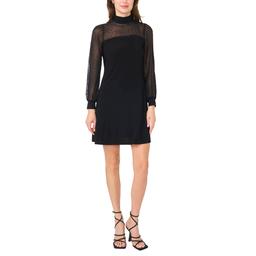 Womens MSK Long Sleeve Mock Neck Clip Dot A-Line Dress