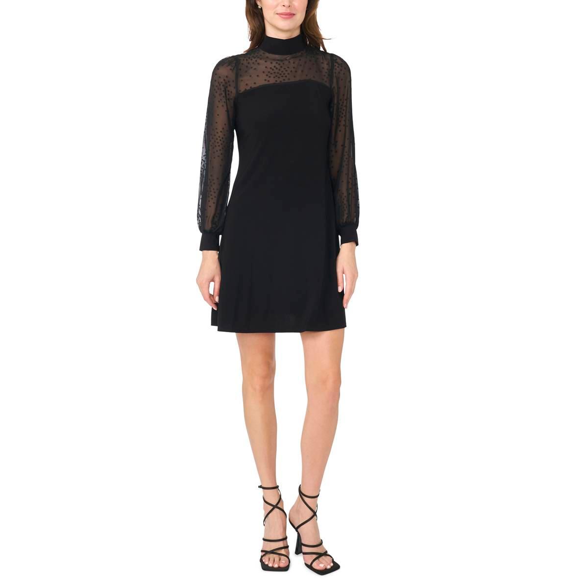 Womens MSK Long Sleeve Mock Neck Clip Dot A-Line Dress