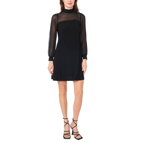 Womens MSK Long Sleeve Mock Neck Clip Dot A-Line Dress