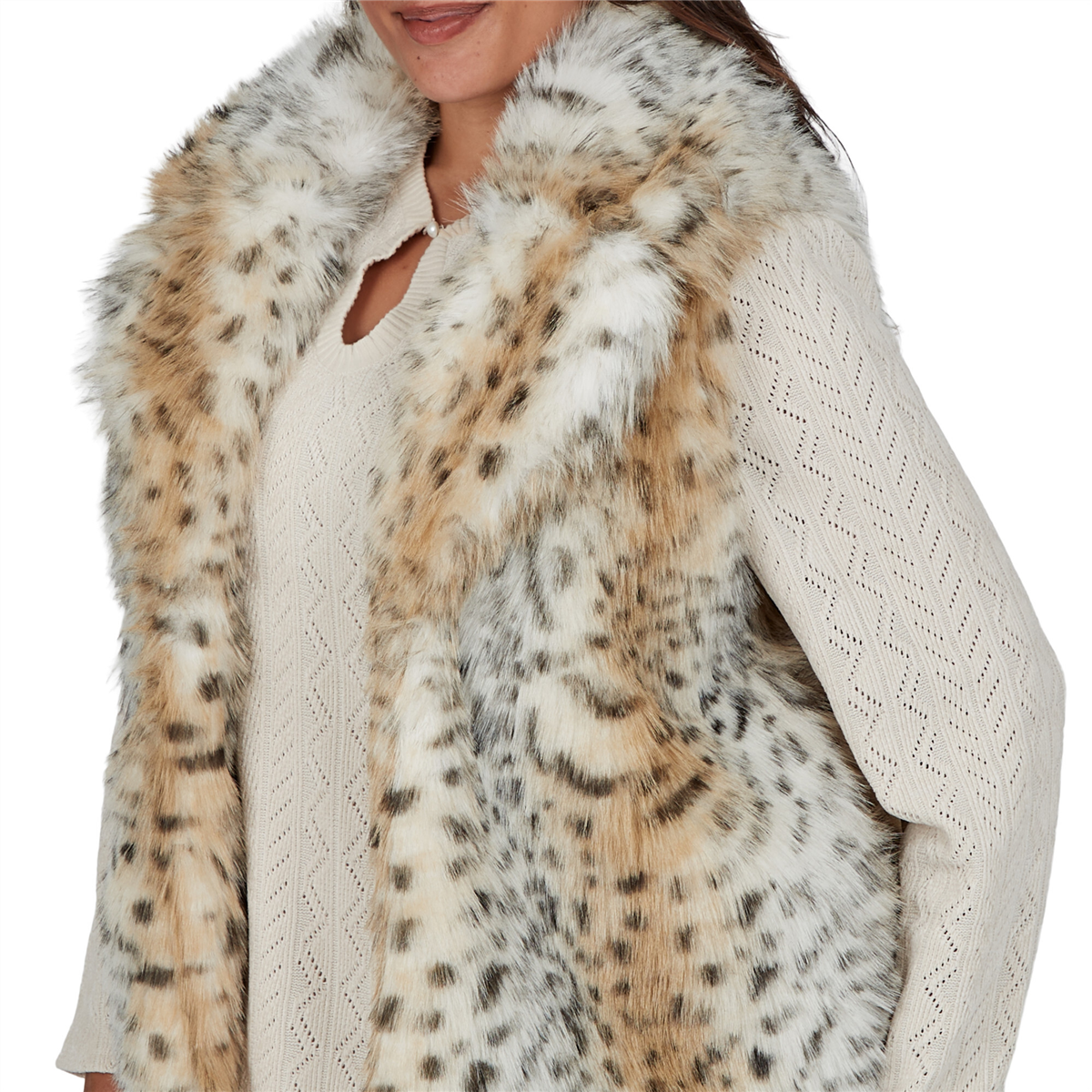 Plus Size Ruby Rd. Mythical Snow Leopard Faux Fur Vest