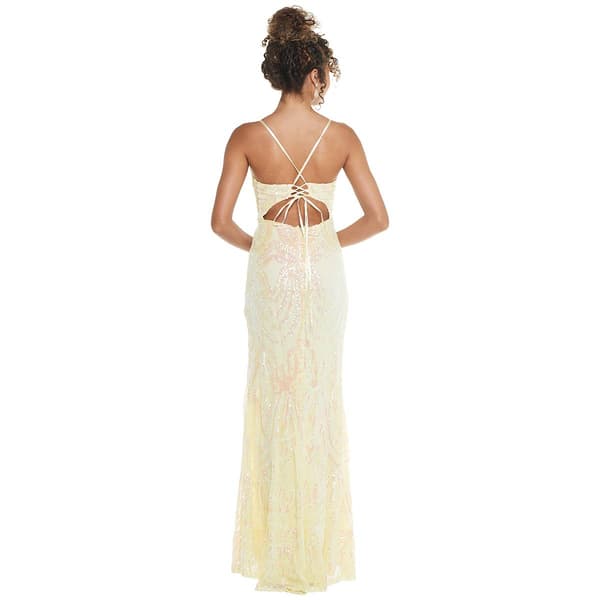 Juniors Crystal Doll Sequin Empire Waist Dress with High Slit