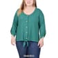 Plus Size NY Collection Solid Button Front Rib Tie Top - image 5