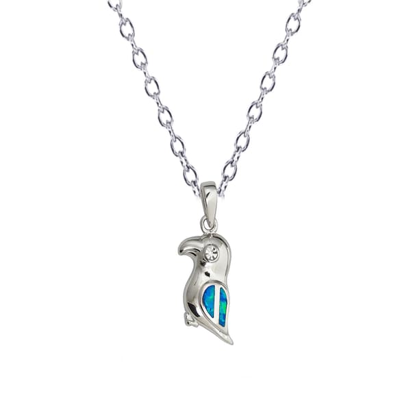 Gemstone Classics&#40;tm&#41; Silver Created Opal Bird Necklace