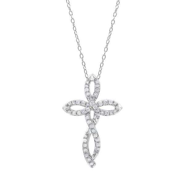 Diamond Classics&#40;tm&#41; Sterling Silver Diamond Cross Pendant Necklace - image 