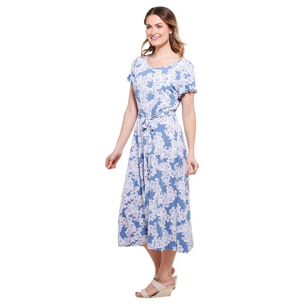 Womens Perceptions Ruffle Sleeve Puff Floral Midi Dress