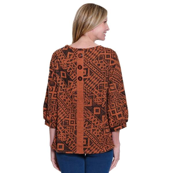 Womens Ali Miles 3/4 Sleeve Brushed Spice Geo Tunic Blouse