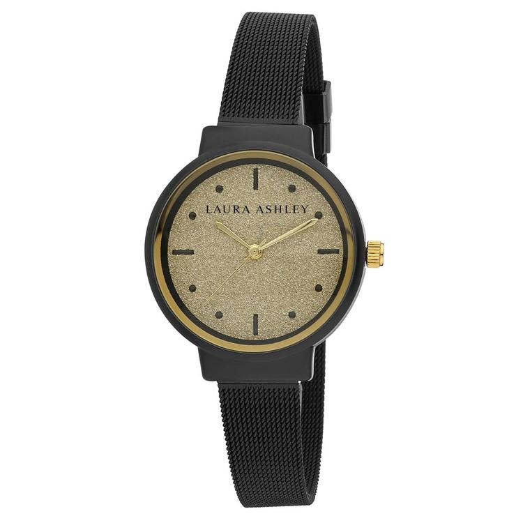 Womens Laura Ashley(R) Glitz Dial Mesh Watch - LA31041BK