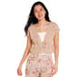Juniors Pink Rose Short Sleeve Pointelle Tie Front Cardigan - image 3
