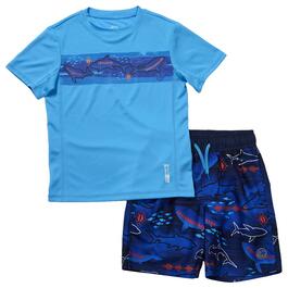 Boys &#40;8-16&#41; ZeroXposur Shark Rash Guard & Shorts Swim Set
