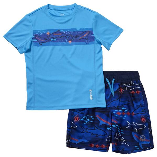 Boys &#40;8-16&#41; ZeroXposur Shark Rash Guard & Shorts Swim Set - image 